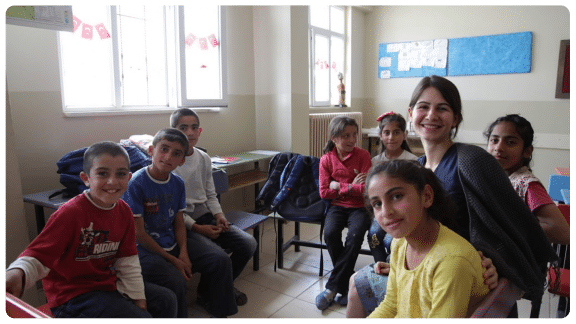 Mine with kids in a classroom